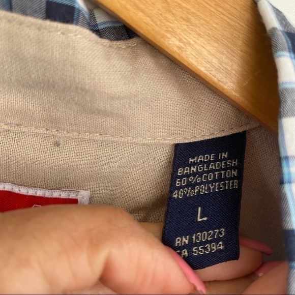 Men's Wrangler blue plaid Winkle resistant button Shirt Size Large - Picture 5 of 5